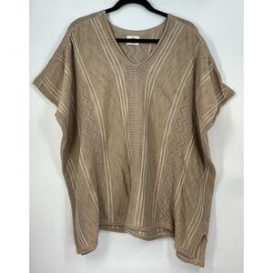 St John's Bay Crochet‎ Knit Open Front Poncho Cardigan Tan Neutral Boho Coastal